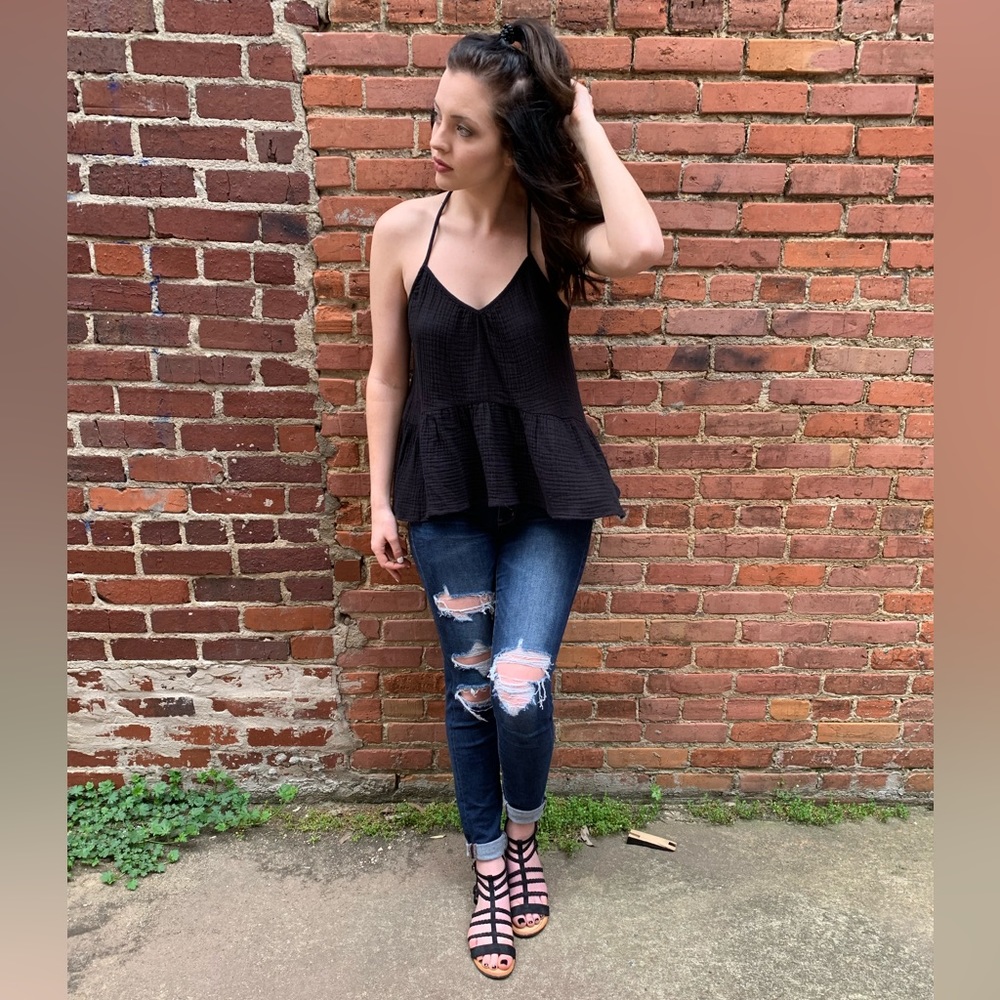 Black peplum tank top